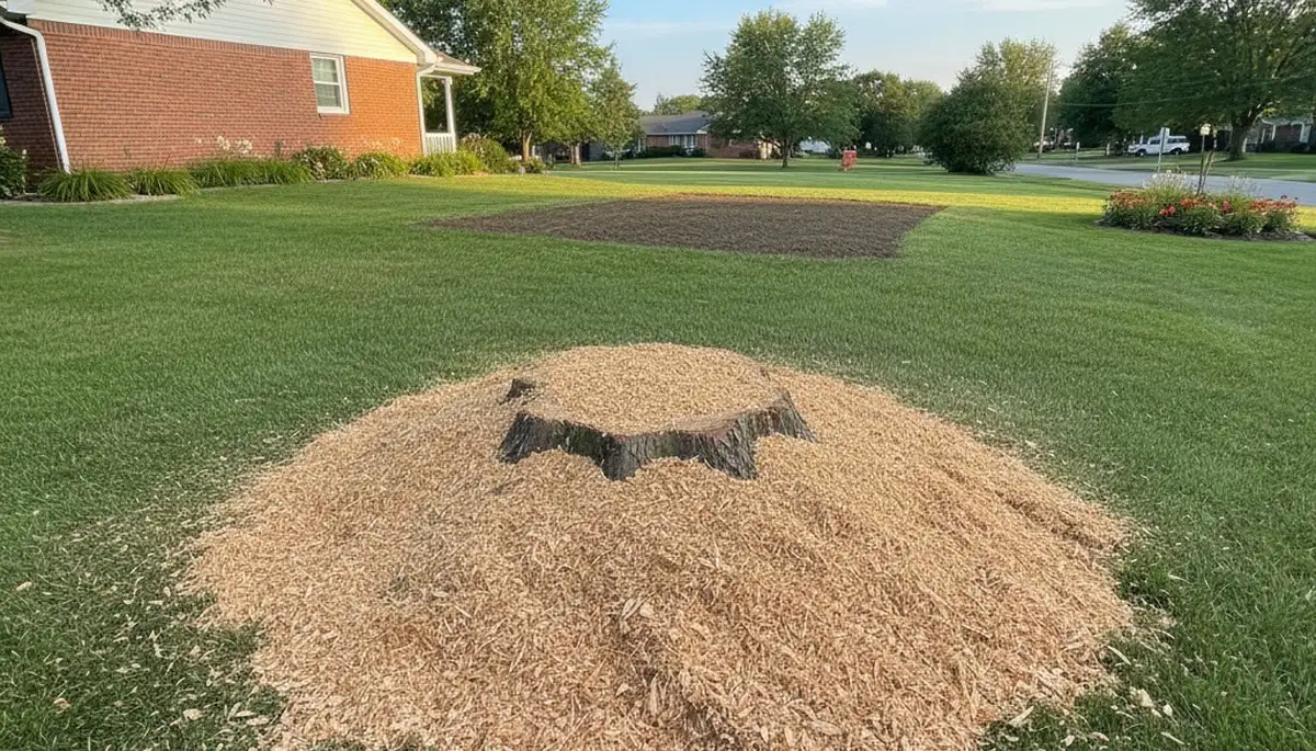 Finished stump grinding and lawn prep by professional tree removal experts in Oshkosh, WI