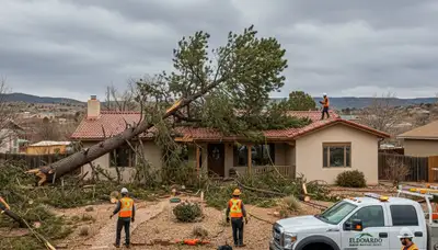 Emergency tree removal crew clearing storm-damaged trees in Eldorado near Oshkosh, WI
