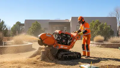 Professional stump grinding removing tree stumps in Eldorado near Oshkosh, WI for lawn restoration