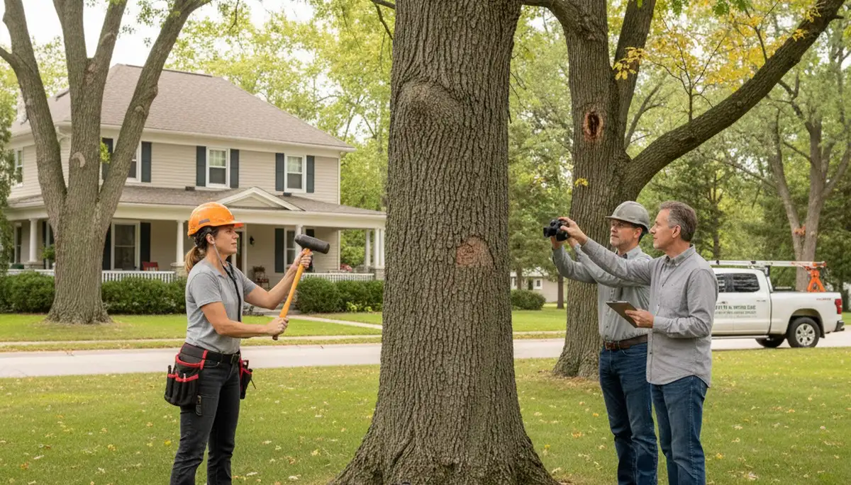 Certified arborist performing tree health assessment for homeowners in Larsen near Oshkosh, WI