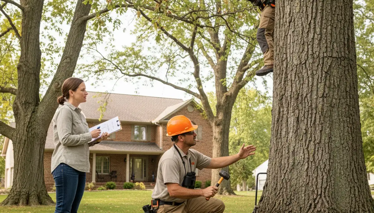 Certified arborist performing tree health assessment for Omro homeowners near Oshkosh, WI