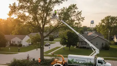 Professional tree removal service in Oshkosh WI safely cutting and clearing large oak tree branches
