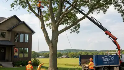 Professional tree removal service in Oshkosh WI safely clearing large oak trees