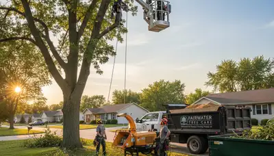 Professional tree removal service crew working in Oshkosh WI yard