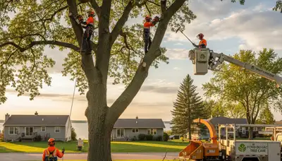 Professional tree removal service in Oshkosh WI safely cutting and clearing large yard trees