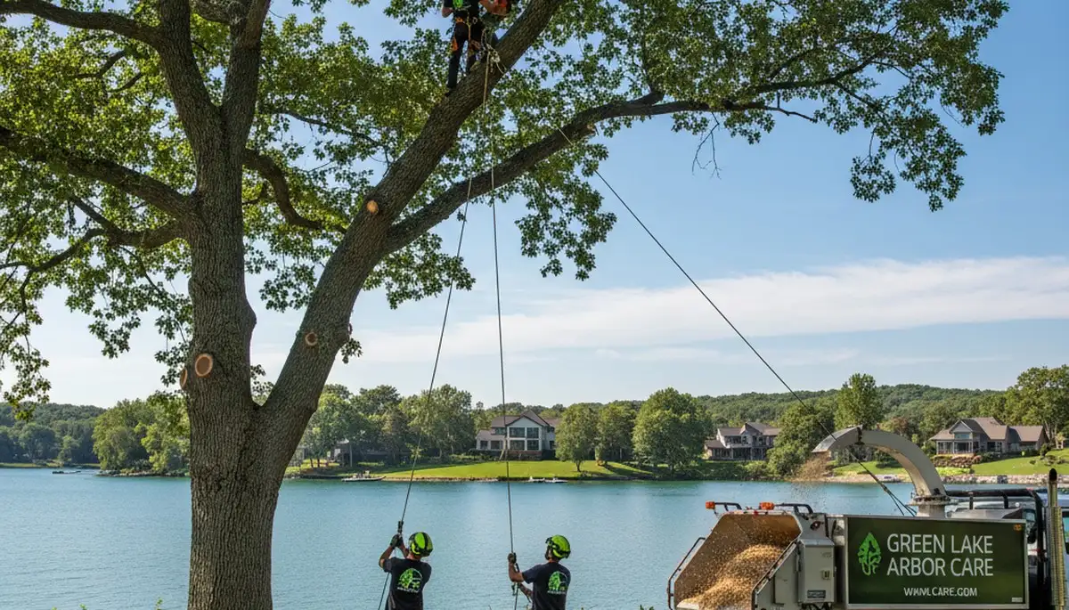 Professional tree removal service in Oshkosh WI clearing large oak safely