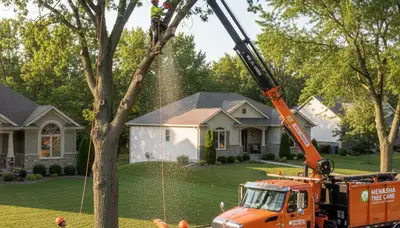 Professional tree removal service in Oshkosh WI safely clearing large oak trees