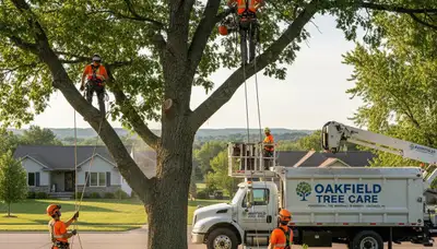 Professional tree removal service in Oshkosh WI safely clearing large oak trees