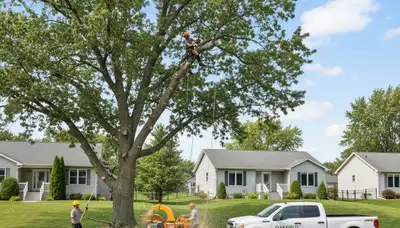 Professional tree removal service in Oshkosh WI safely clearing trees from residential property