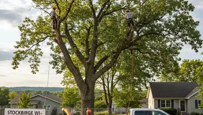 Professional tree removal service in Oshkosh WI safely clearing large oak tree