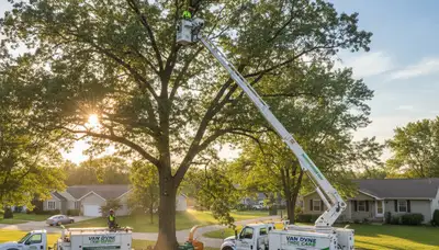 Professional tree removal service in Oshkosh WI safely cutting and hauling large oak trees
