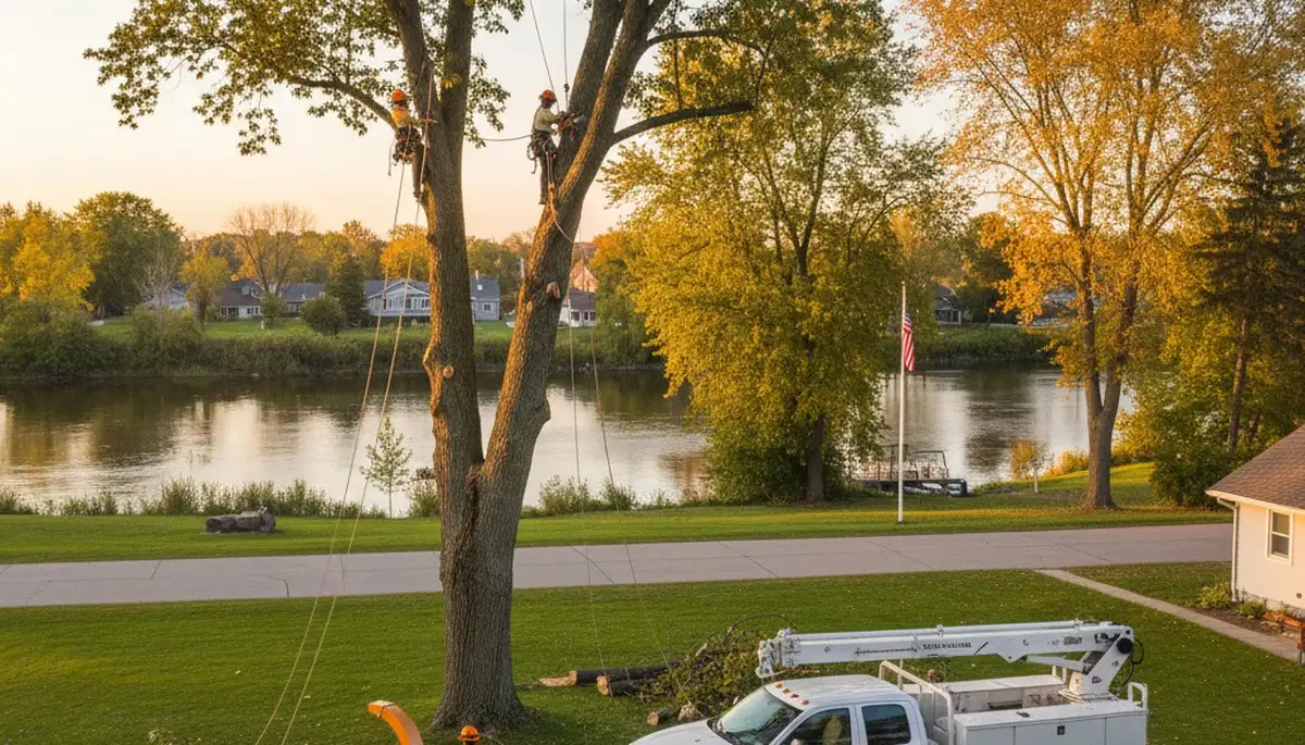 Professional tree removal service crew working safely in Oshkosh, WI